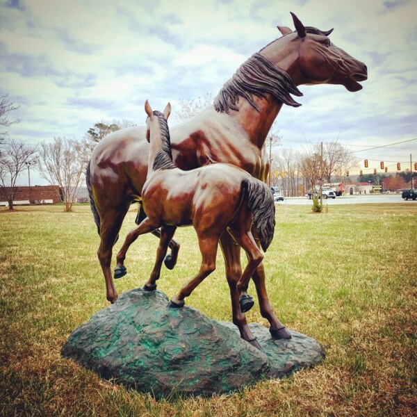 Mare colt foal life size bronze horse pair mother and daughter horses